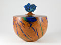 Handmade Briar burl wood urn: mineral & gold inlay, Azurite lid (280 c.i.)