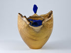 Handmade Black Locust Burl Urn: Lapis Lazuli lid, Blue Minerals & Gold Inlay (140 c.i.)