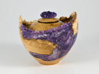 Small Handmade Black Locust Burl Wood Urn, Purple Mineral Inlay, Amethyst Lid (75 c.i.)