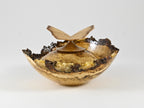 Small Handmade Black Locust Burl wood urn, Calcite inlay, butterfly lid (40 c.i.)