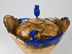 Handmade Black Locust Burl Urn: Lapis Lazuli lid, Blue Minerals & Gold Inlay (215 c.i.)