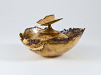 Small Handmade Black Locust Burl wood urn, Calcite inlay, butterfly lid (40 c.i.)