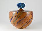 Handmade Briar burl wood urn: mineral & gold inlay, Azurite lid (280 c.i.)