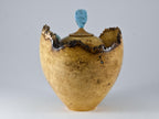 Handmade Black Locust Burl Urn: Larimar lid, mineral Inlay (215 c.i.)