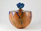 Handmade Briar burl wood urn: mineral & gold inlay, Azurite lid (280 c.i.)