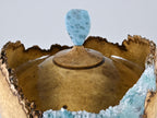 Handmade Black Locust Burl Urn: Larimar lid, mineral Inlay (215 c.i.)
