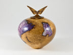 Handmade Black Locust Burl Wood Urn: Purple Mineral inlay, Butterfly Lid (135 c.i.)