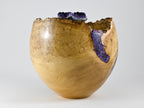 Handmade Black Locust Burl Wood Companion Urn, Purple Mineral Inlay, Amethyst Lid (400 c.i.)