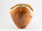 Handmade Yew wood urn, Calcite mineral inlay, Barite lid (230 c.i.)