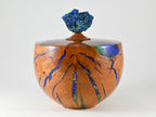 Handmade Briar burl wood urn: mineral & gold inlay, Azurite lid (280 c.i.)