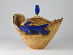 Handmade Black Locust Burl Urn: Lapis Lazuli lid, Blue Minerals & Gold Inlay (215 c.i.)