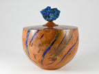 Handmade Briar burl wood urn: mineral & gold inlay, Azurite lid (280 c.i.)