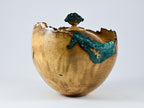 Handmade Black Locust Burl Urn: Dioptase Lid, Green mineral Inlay (240 c.i.)