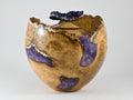 Handmade Black Locust Burl Wood Companion Urn, Purple Mineral Inlay, Amethyst Lid (400 c.i.)