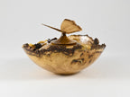 Small Handmade Black Locust Burl wood urn, Calcite inlay, butterfly lid (40 c.i.)