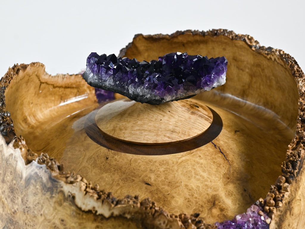 Handmade Black Locust Burl Wood Companion Urn, Purple Mineral Inlay, Amethyst Lid (400 c.i.)
