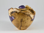Small Handmade Black Locust Burl Wood Urn, Purple Mineral Inlay, Amethyst Lid (75 c.i.)