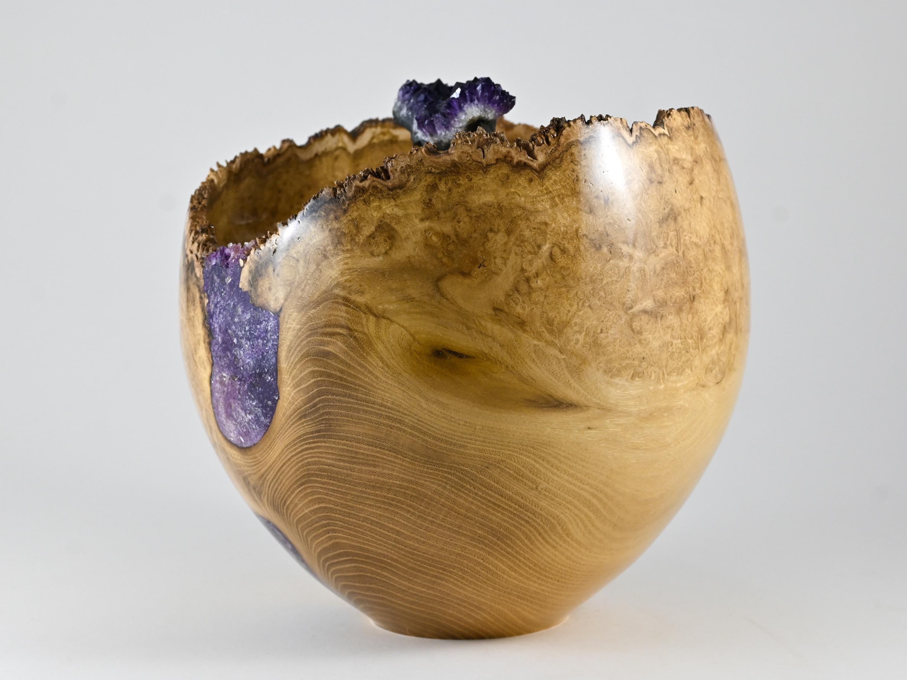 Handmade Black Locust Burl Wood Companion Urn, Purple Mineral Inlay, Amethyst Lid (400 c.i.)