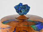 Handmade Briar burl wood urn: mineral & gold inlay, Azurite lid (280 c.i.)