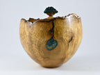 Handmade Black Locust Burl Urn: Dioptase Lid, Green mineral Inlay (240 c.i.)