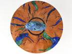 Handmade Briar burl wood urn: mineral & gold inlay, Azurite lid (280 c.i.)