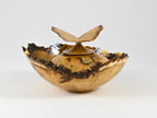 Small Handmade Black Locust Burl wood urn, Calcite inlay, butterfly lid (40 c.i.)