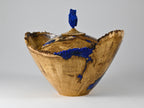 Handmade Black Locust Burl Urn: Lapis Lazuli lid, Blue Minerals & Gold Inlay (215 c.i.)