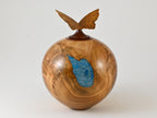 Handmade wooden urn made of Cherry burl with a butterfly (175 c.i.)