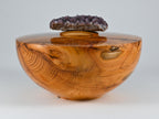 Handmade Yew wood urn, Purple mineral inlay, Amethyst lid (230 c.i.)