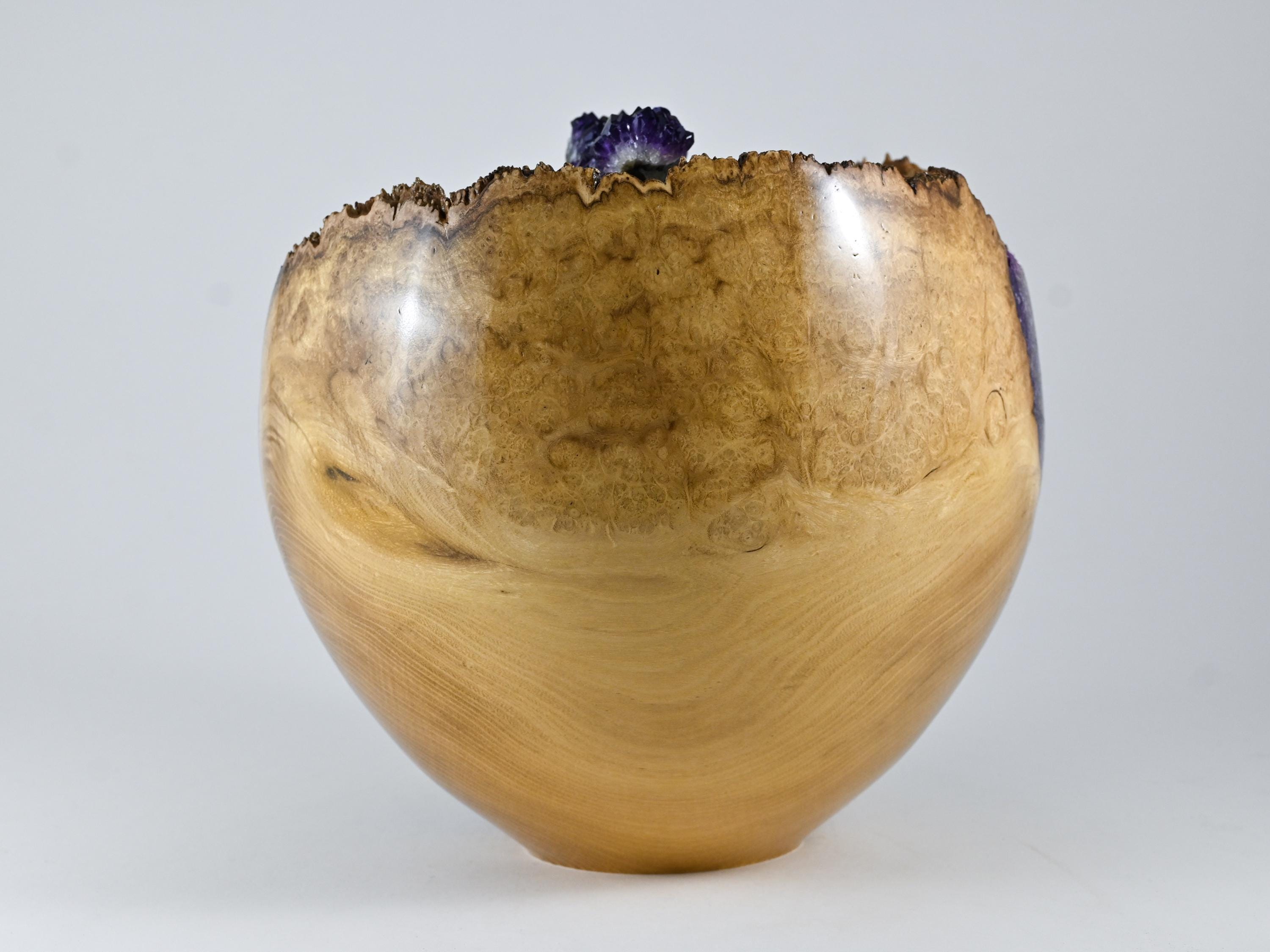 Handmade Black Locust Burl Wood Companion Urn, Purple Mineral Inlay, Amethyst Lid (400 c.i.)