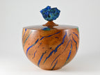 Handmade Briar burl wood urn: mineral & gold inlay, Azurite lid (280 c.i.)