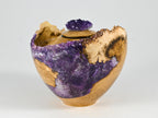 Small Handmade Black Locust Burl Wood Urn, Purple Mineral Inlay, Amethyst Lid (75 c.i.)