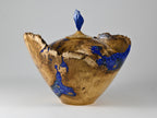 Handmade Black Locust Burl Urn: Lapis Lazuli lid, Blue Minerals & Gold Inlay (215 c.i.)