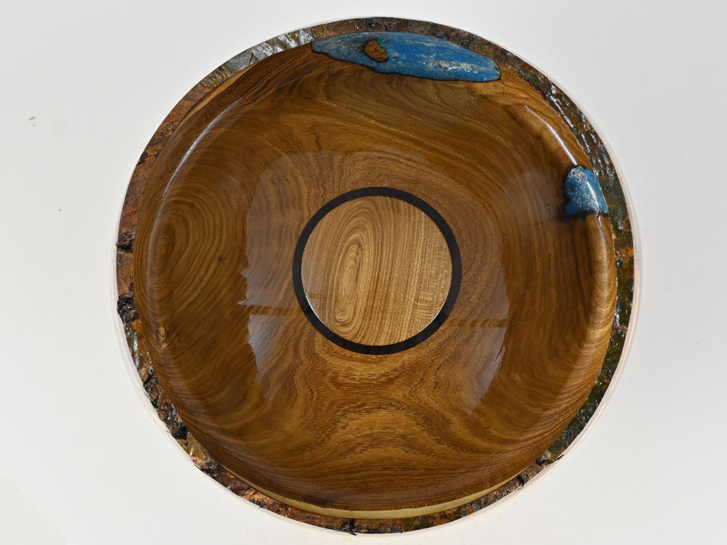 Handmade Laburnum Cremation Urn, Blue Mineral Inlay (270 c.i.)