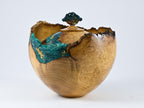 Handmade Black Locust Burl Urn: Dioptase Lid, Green mineral Inlay (240 c.i.)