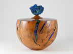 Handmade Briar burl wood urn: mineral & gold inlay, Azurite lid (280 c.i.)