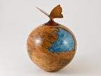Handmade wooden urn made of Cherry burl with a butterfly (175 c.i.)