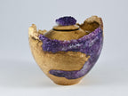Small Handmade Black Locust Burl Wood Urn, Purple Mineral Inlay, Amethyst Lid (75 c.i.)