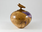 Handmade Black Locust Burl Wood Urn: Purple Mineral inlay, Butterfly Lid (135 c.i.)