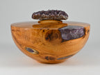 Handmade Yew wood urn, Purple mineral inlay, Amethyst lid (230 c.i.)