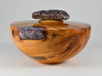 Handmade Yew wood urn, Purple mineral inlay, Amethyst lid (230 c.i.)