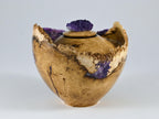 Small Handmade Black Locust Burl Wood Urn, Purple Mineral Inlay, Amethyst Lid (75 c.i.)