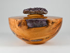 Handmade Yew wood urn, Purple mineral inlay, Amethyst lid (230 c.i.)