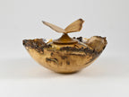 Small Handmade Black Locust Burl wood urn, Calcite inlay, butterfly lid (40 c.i.)