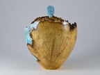 Handmade Black Locust Burl Urn: Larimar lid, mineral Inlay (215 c.i.)