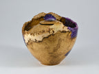 Small Handmade Black Locust Burl Wood Urn, Purple Mineral Inlay, Amethyst Lid (75 c.i.)