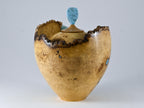 Handmade Black Locust Burl Urn: Larimar lid, mineral Inlay (215 c.i.)