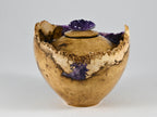 Small Handmade Black Locust Burl Wood Urn, Purple Mineral Inlay, Amethyst Lid (75 c.i.)