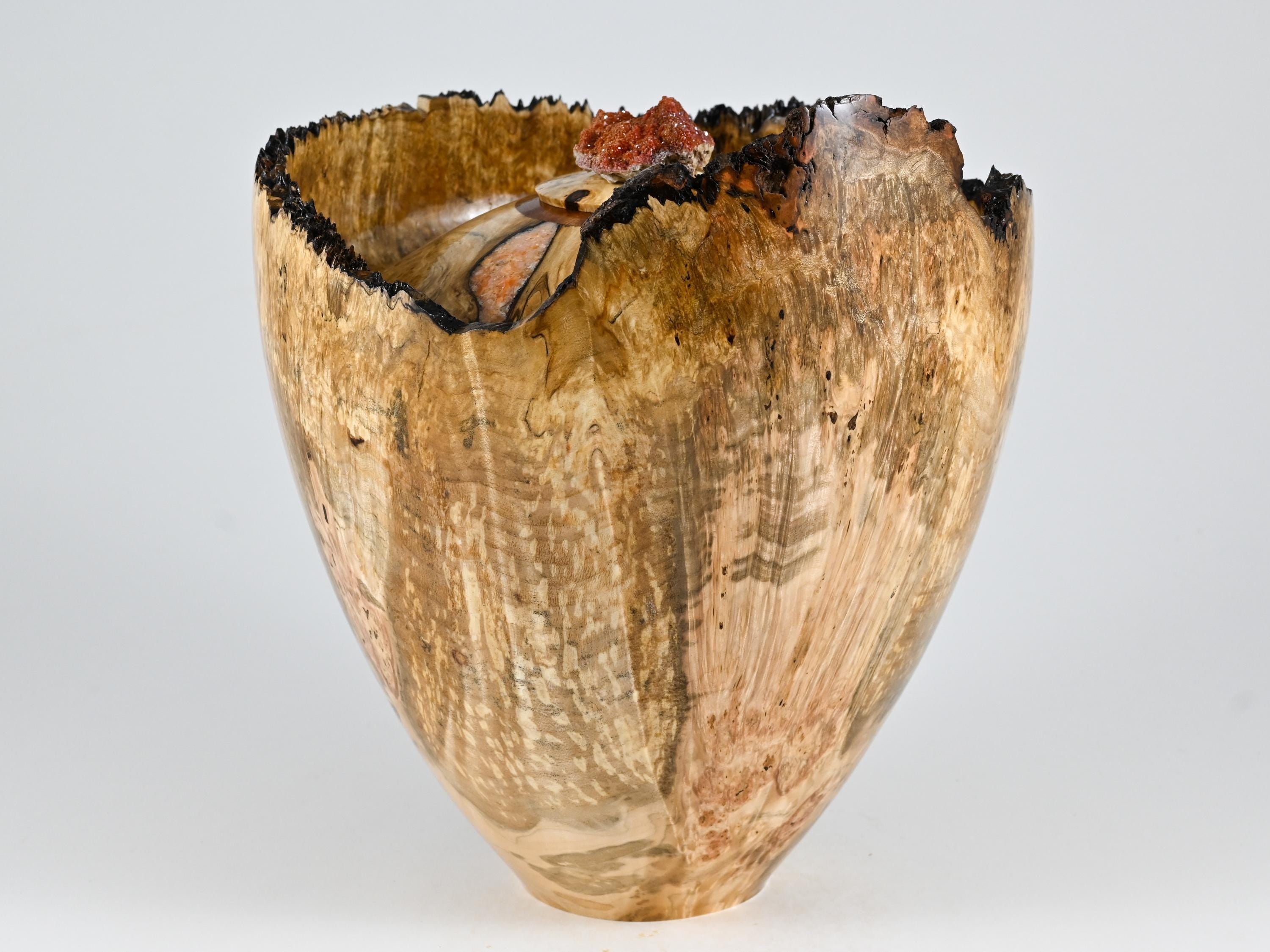 Handmade Maple Burl Wood Urn, Vanadinite lid (220 c.i)