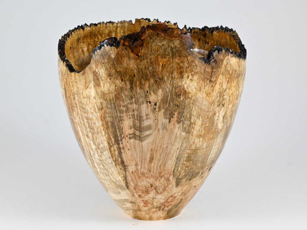 Handmade Maple Burl Wood Urn, Vanadinite lid (220 c.i)